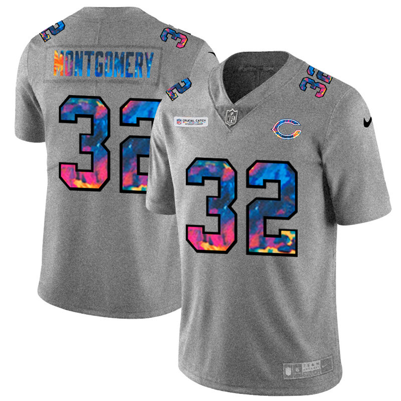Chicago Bears #32 David Montgomery Men's Nike Multi-Color 2020 NFL Crucial Catch NFL Jersey Greyheather Chicago Bears #32 David Montgomery Men's Nike Multi-Color 2020 NFL Crucial Catch NFL Jersey Greyheather