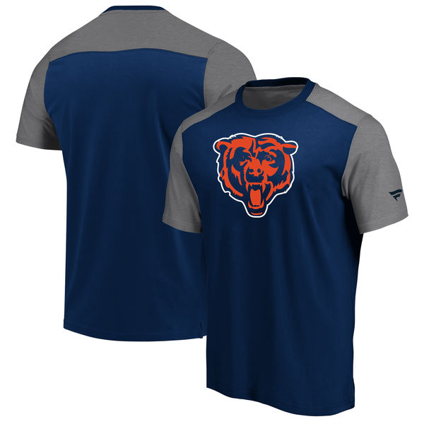 Chicago Bears NFL Pro Line By Fanatics Branded Iconic Color Block T-Shirt NavyHeathered Gray