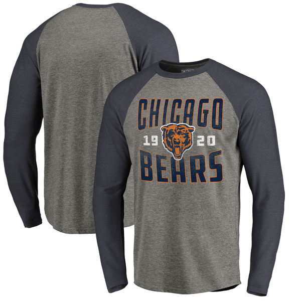 Chicago Bears NFL Pro Line By Fanatics Branded Timeless Collection Antique Stack Long Sleeve Tri-Blend Raglan T-Shirt Ash