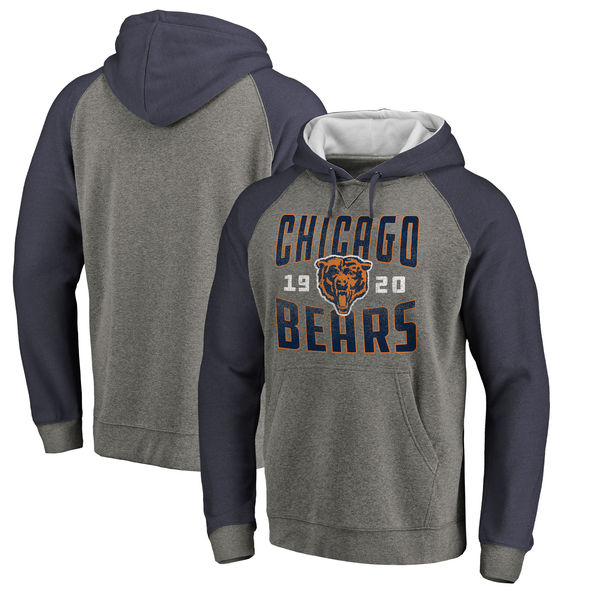 Chicago Bears NFL Pro Line By Fanatics Branded Timeless Collection Antique Stack Tri-Blend Raglan Pullover Hoodie Ash