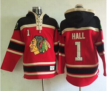 Chicago Blackhawks #1 Glenn Hall Red Sawyer Hooded Sweatshirt Stitched NHL Jersey