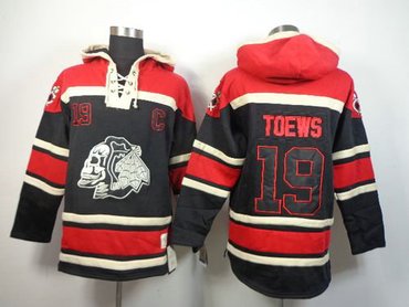 Chicago Blackhawks #19 Jonathan Toews Black Sawyer Hooded Sweatshirt Stitched NHL Jersey