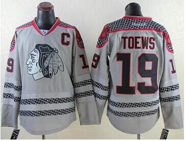 Chicago Blackhawks #19 Jonathan Toews Charcoal Cross Check Fashion Stitched NHL Jersey