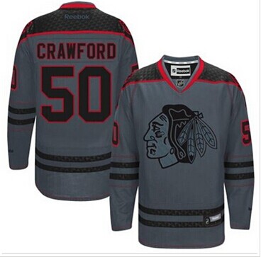 Chicago Blackhawks #50 Corey Crawford Charcoal Cross Check Fashion Stitched NHL Jersey