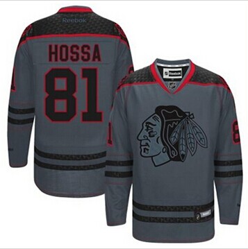 Chicago Blackhawks #81 Marian Hossa Charcoal Cross Check Fashion Stitched NHL Jersey