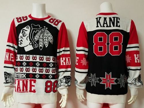 Chicago Blackhawks #88 Patrick Kane Black Red Men's NHL Ugly Sweater