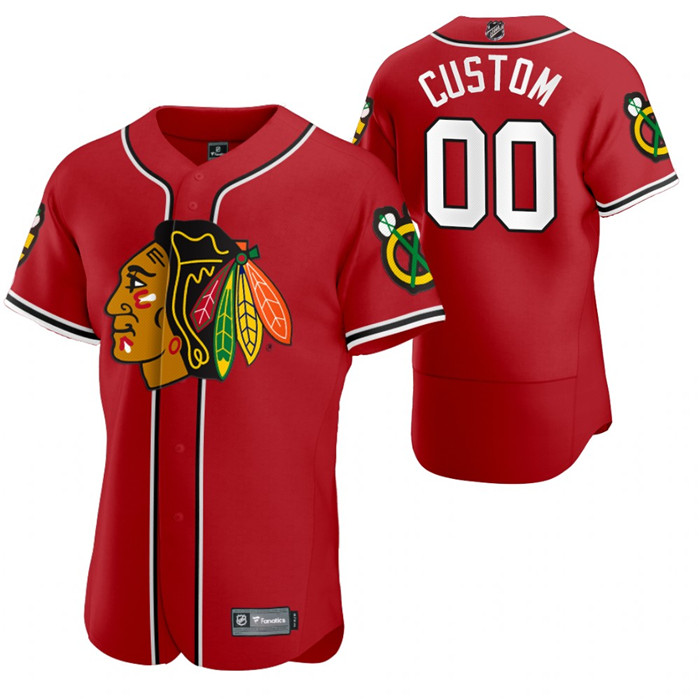 Chicago Blackhawks Custom Men's 2020 NHL x MLB Crossover Edition Baseball Jersey Red Chicago Blackhawks Custom Men's 2020 NHL x MLB Crossover Edition Baseball Jersey Red