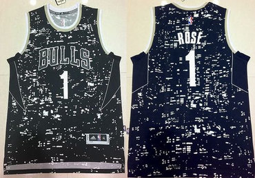 Chicago Bulls #1 Derrick Rose Black City Light Stitched NBA Jersey