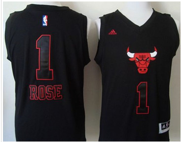 Chicago Bulls #1 Derrick Rose Black New Fashion Stitched NBA Jersey
