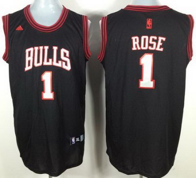 Chicago Bulls 1 Derrick Rose Black Jersey White Number
