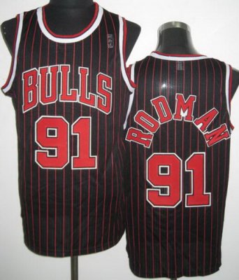 Chicago Bulls 91 Dennis Rodman Black Red Strip Revolution 30 NBA Jerseys