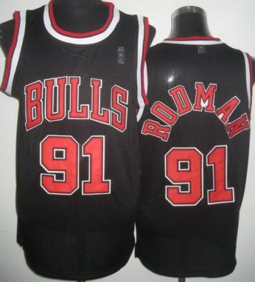 Chicago Bulls 91 Dennis Rodman Black Revolution 30 NBA Jerseys