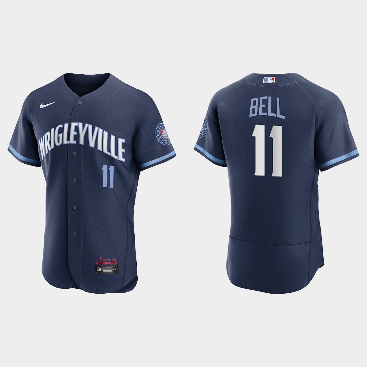Chicago Cubs #11 George Bell Men's Nike 2021 City Connect Authentic Navy MLB Jersey