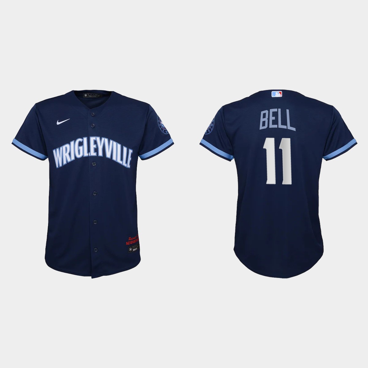 Chicago Cubs #11 George Bell Youth Nike 2021 City Connect Navy MLB Jersey Chicago Cubs #11 George Bell Youth Nike 2021 City Connect Navy MLB Jersey