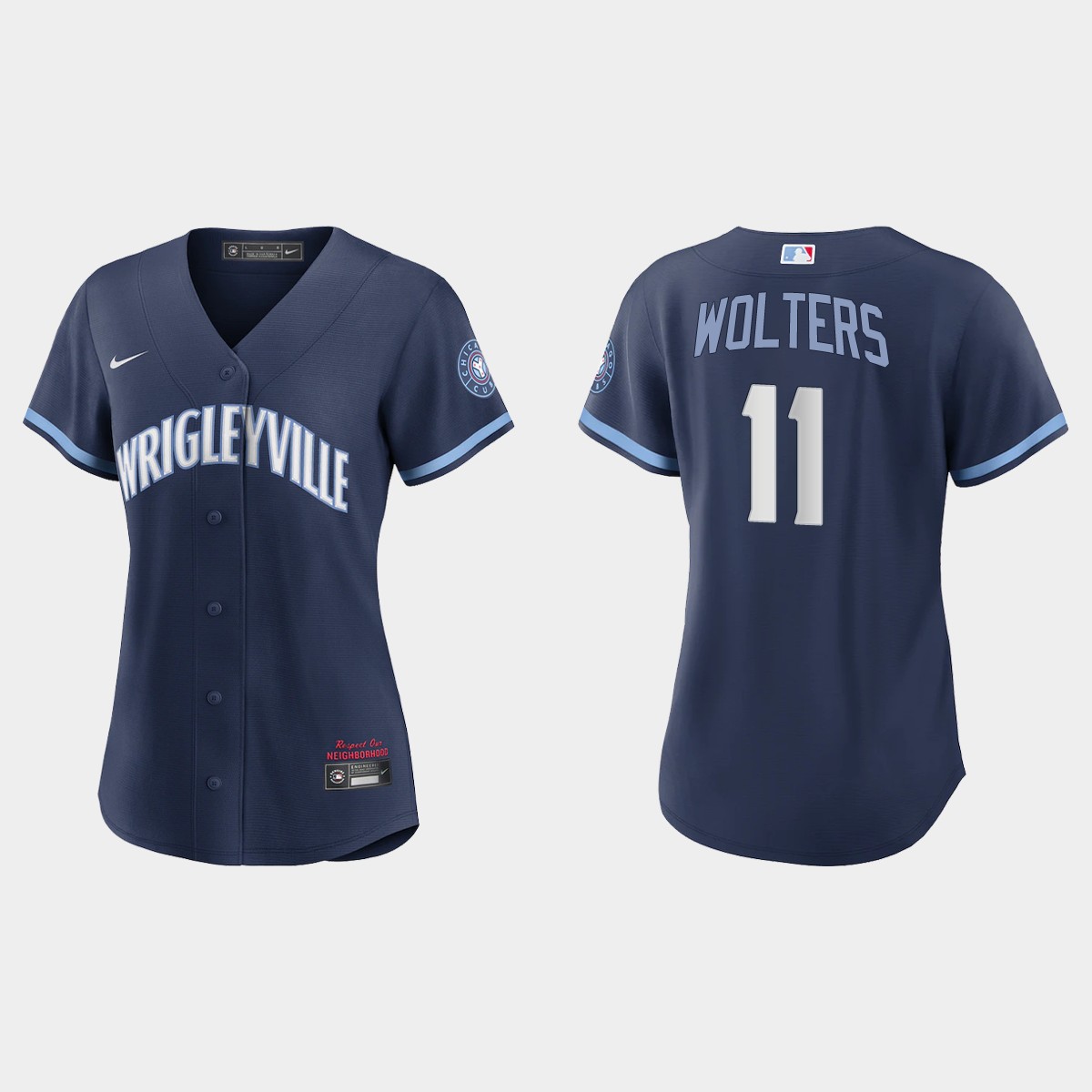 Chicago Cubs #11 Tony Wolters Women's Nike 2021 City Connect Navy MLB Jersey Chicago Cubs #11 Tony Wolters Women's Nike 2021 City Connect Navy MLB Jersey