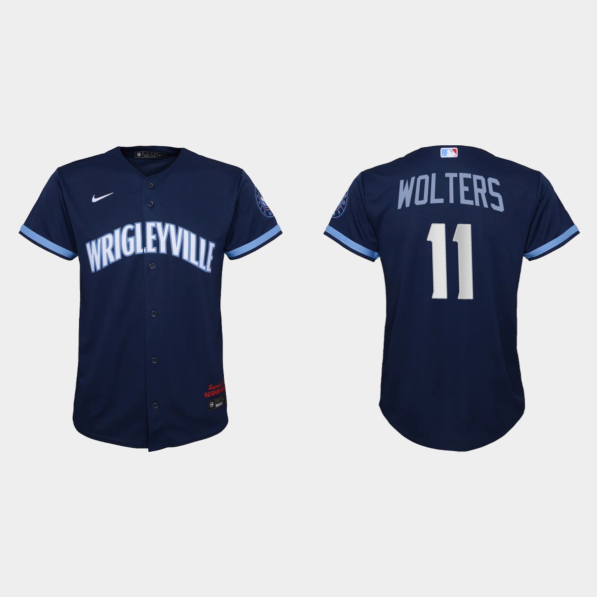 Chicago Cubs #11 Tony Wolters Youth Nike 2021 City Connect Navy MLB Jersey Chicago Cubs #11 Tony Wolters Youth Nike 2021 City Connect Navy MLB Jersey