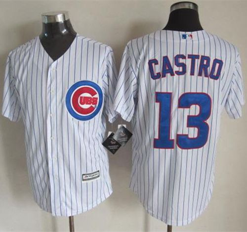 Chicago Cubs #13 Starlin Castro New White Strip Cool Base Stitched Baseball Jersey