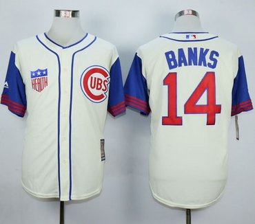 Chicago Cubs #14 Ernie Banks Cream Blue 1942 Turn Back The Clock Stitched Baseball Jersey