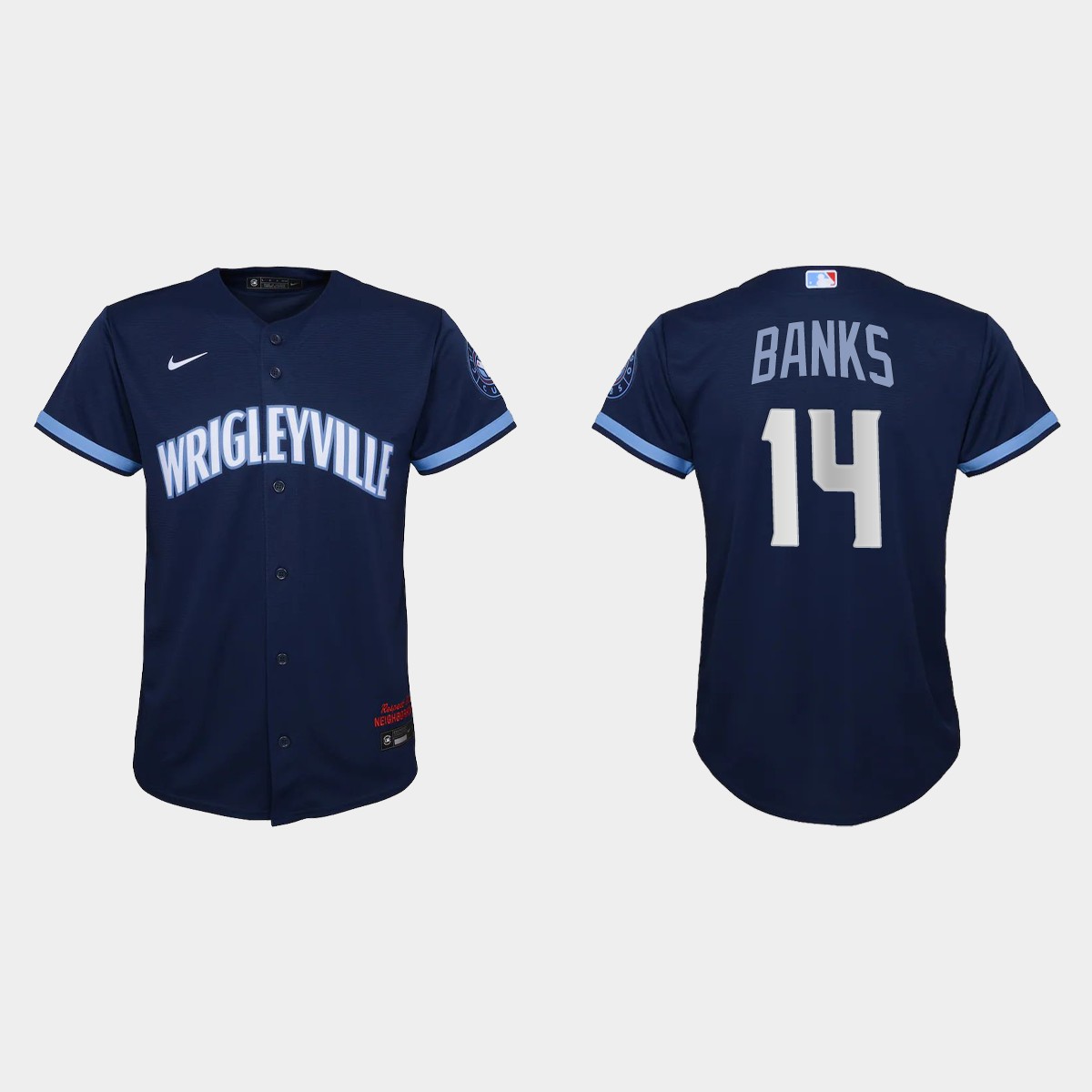 Chicago Cubs #14 Ernie Banks Youth Nike 2021 City Connect Navy MLB Jersey Chicago Cubs #14 Ernie Banks Youth Nike 2021 City Connect Navy MLB Jersey