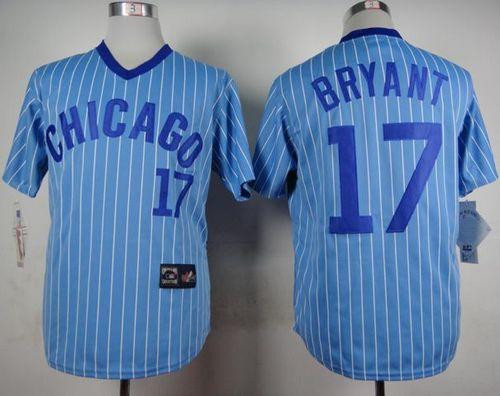 Chicago Cubs #17 Kris Bryant Blue(White Strip) Cooperstown Throwback Stitched Baseball Jersey