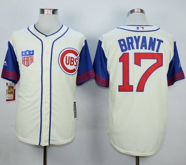 Chicago Cubs #17 Kris Bryant Cream Blue 1942 Turn Back The Clock Stitched Baseball Jersey