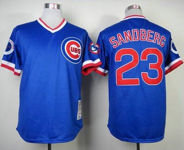 Chicago Cubs #23 Ryne Sandberg Blue Mitchell and Ness 1984 Throwback Baseball Jersey