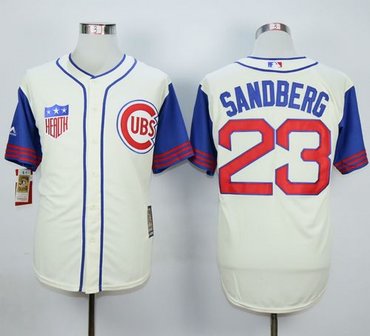 Chicago Cubs #23 Ryne Sandberg Cream Blue 1942 Turn Back The Clock Stitched Baseball Jersey