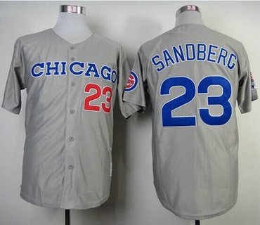 Chicago Cubs #23 Ryne Sandberg Grey Mitchell and Ness 1990 Throwback Baseball Jersey