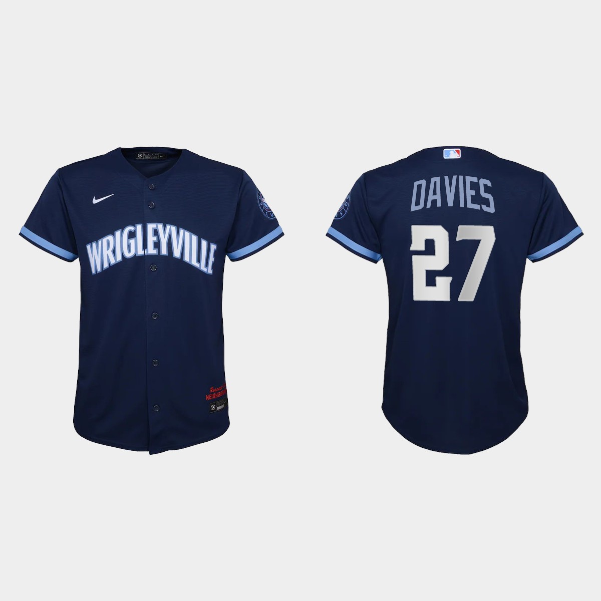 Chicago Cubs #27 Zach Davies Youth Nike 2021 City Connect Navy MLB Jersey Chicago Cubs #27 Zach Davies Youth Nike 2021 City Connect Navy MLB Jersey
