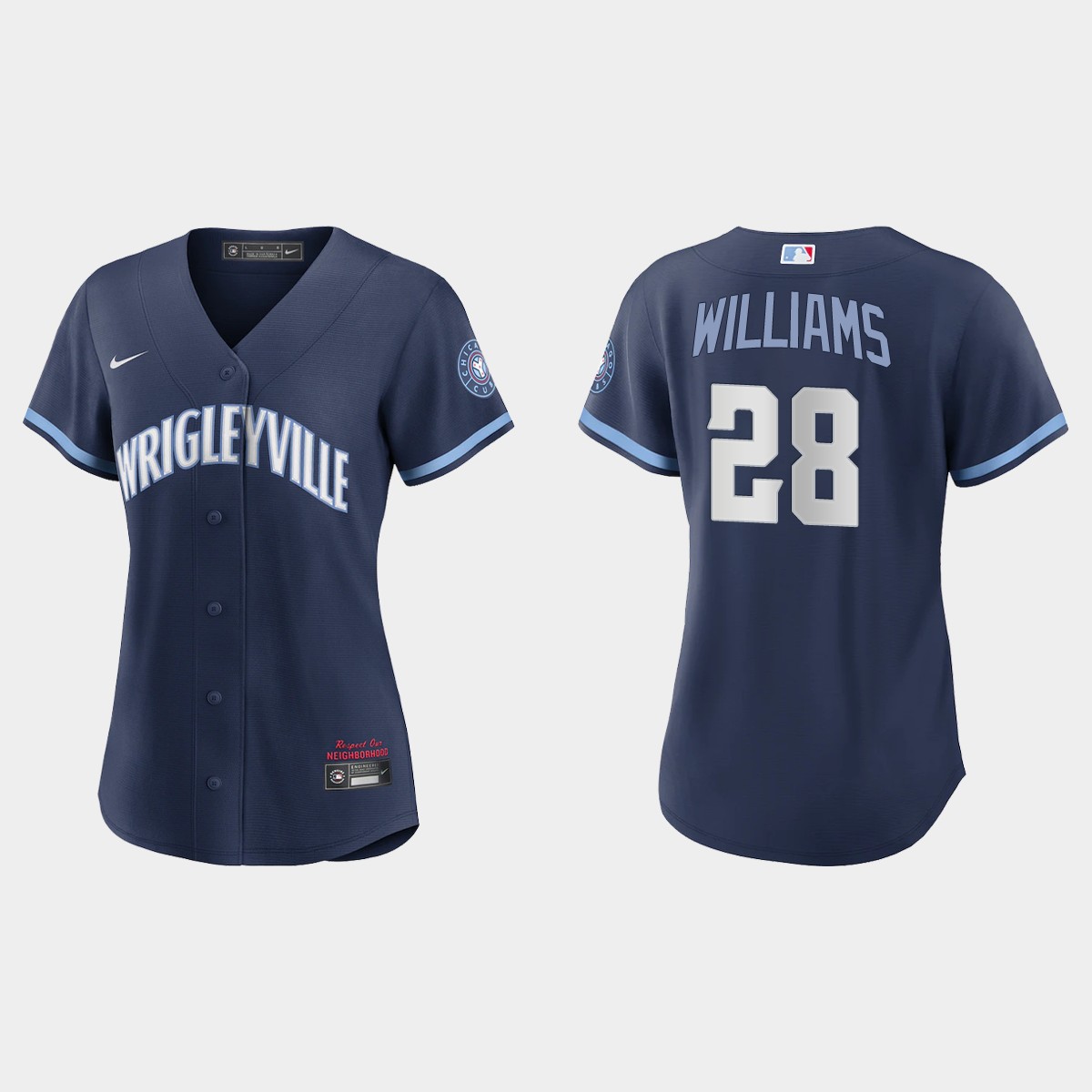 Chicago Cubs #28 Mitch Williams Women's Nike 2021 City Connect Navy MLB Jersey Chicago Cubs #28 Mitch Williams Women's Nike 2021 City Connect Navy MLB Jersey