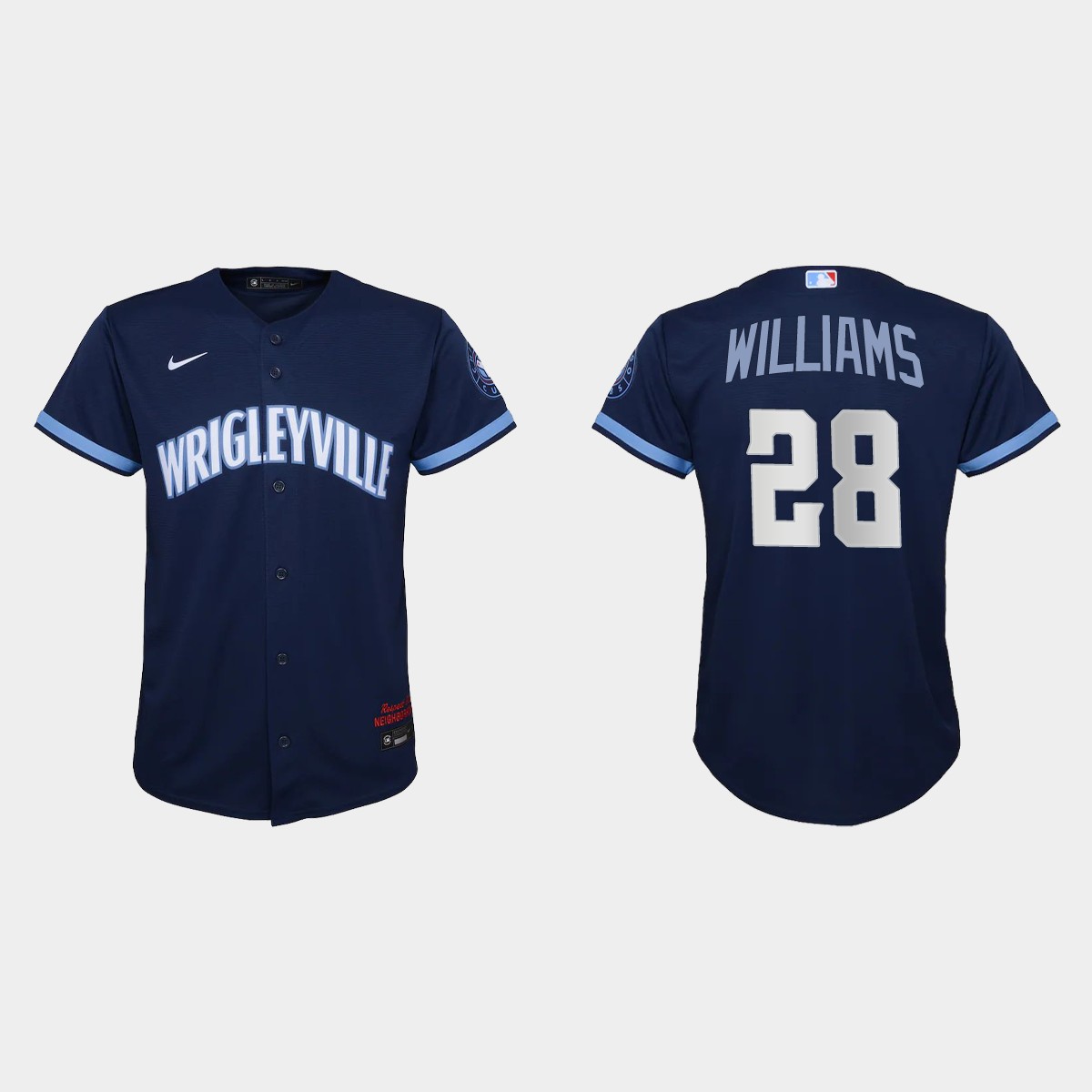 Chicago Cubs #28 Mitch Williams Youth Nike 2021 City Connect Navy MLB Jersey Chicago Cubs #28 Mitch Williams Youth Nike 2021 City Connect Navy MLB Jersey