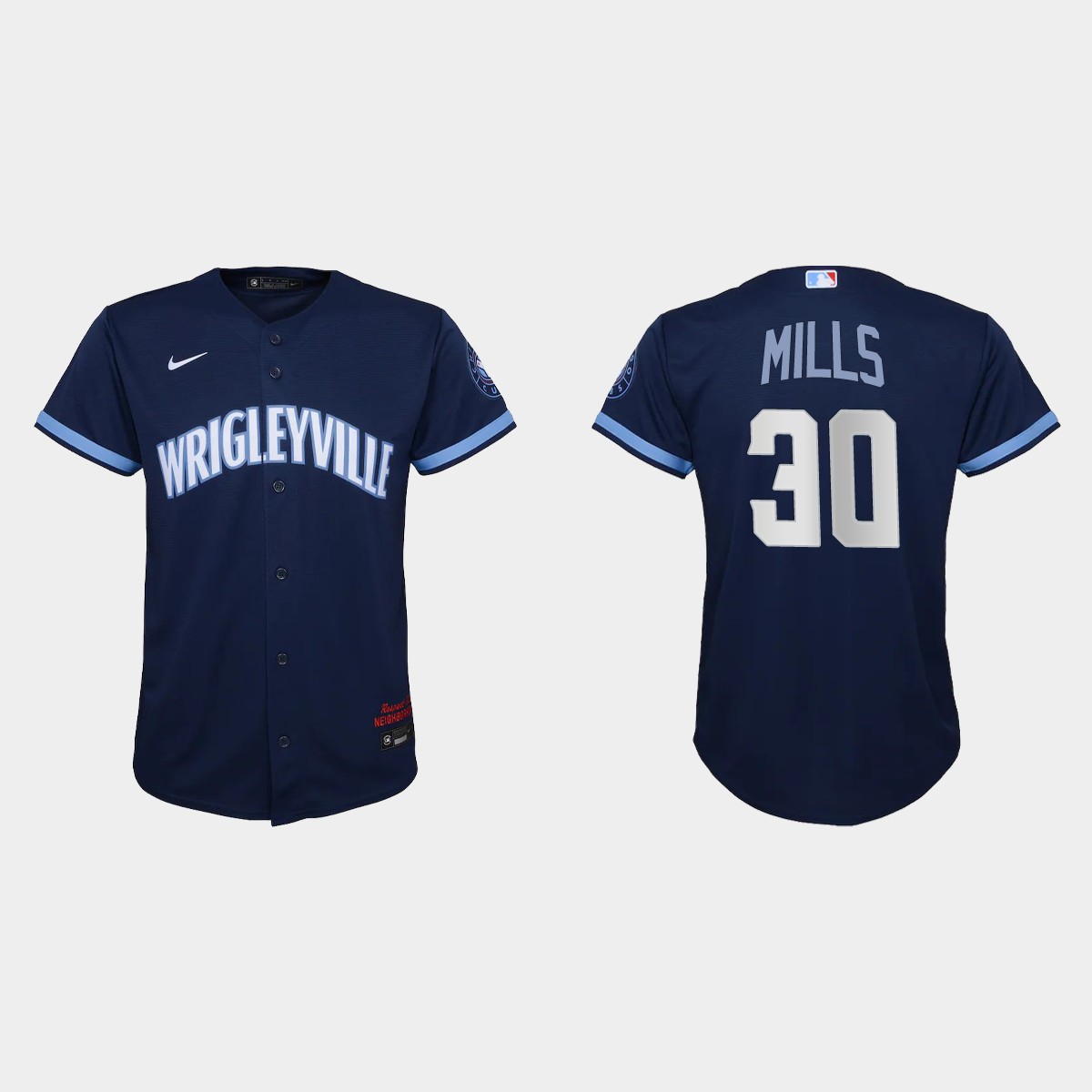 Chicago Cubs #30 Alec Mills Youth Nike 2021 City Connect Navy MLB Jersey Chicago Cubs #30 Alec Mills Youth Nike 2021 City Connect Navy MLB Jersey