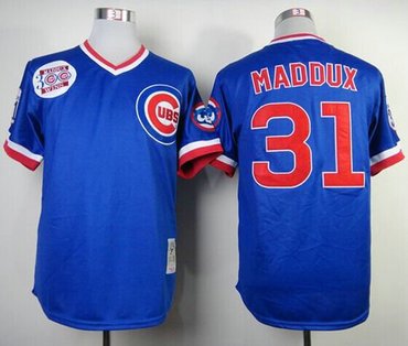 Chicago Cubs #31 Greg Maddux Blue Mitchell and Ness Throwback Baseball Jersey