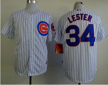 Chicago Cubs #34 Jon Lester White(Blue Strip) Cool Base Stitched MLB Jersey