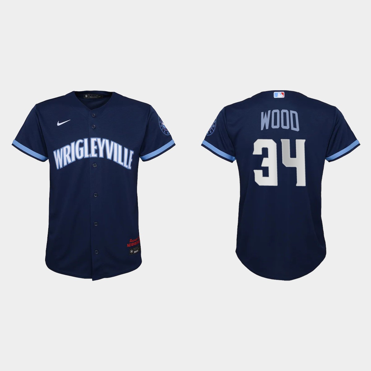 Chicago Cubs #34 Kerry Wood Youth Nike 2021 City Connect Navy MLB Jersey Chicago Cubs #34 Kerry Wood Youth Nike 2021 City Connect Navy MLB Jersey