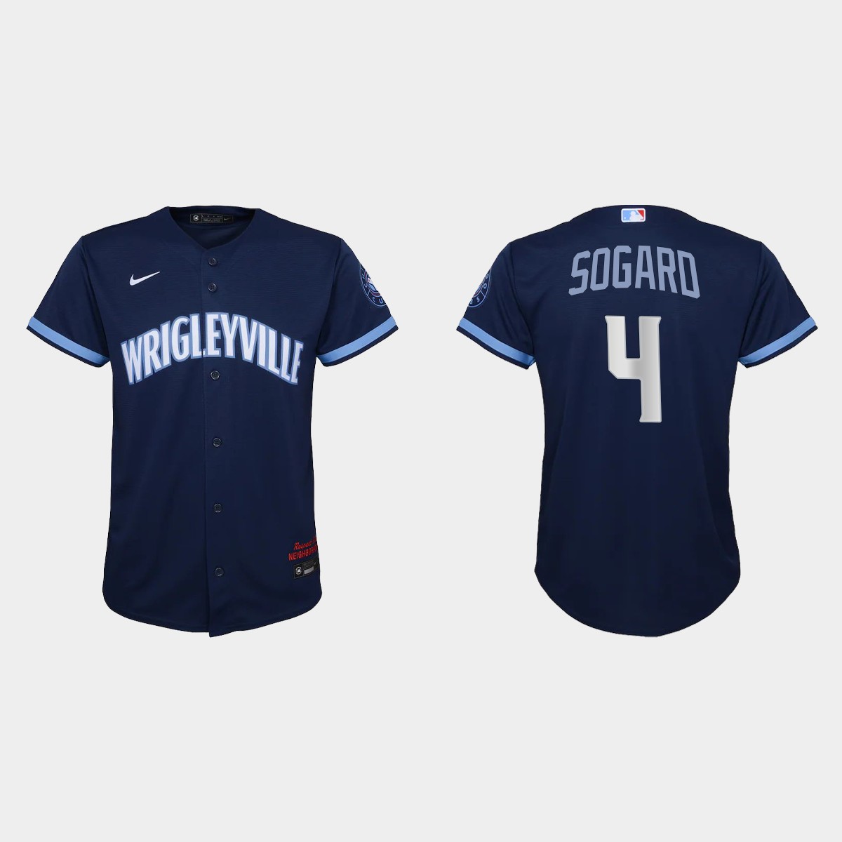 Chicago Cubs #4 Eric Sogard Youth Nike 2021 City Connect Navy MLB Jerse Chicago Cubs #4 Eric Sogard Youth Nike 2021 City Connect Navy MLB Jerse
