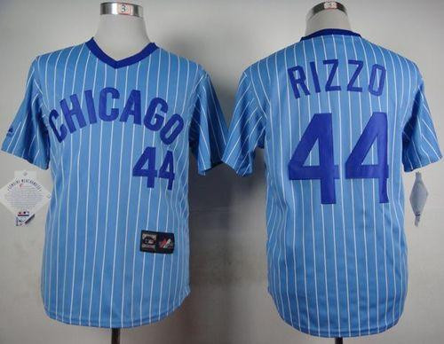 Chicago Cubs #44 Anthony Rizzo Blue(White Strip) Cooperstown Throwback Stitched Baseball Jersey