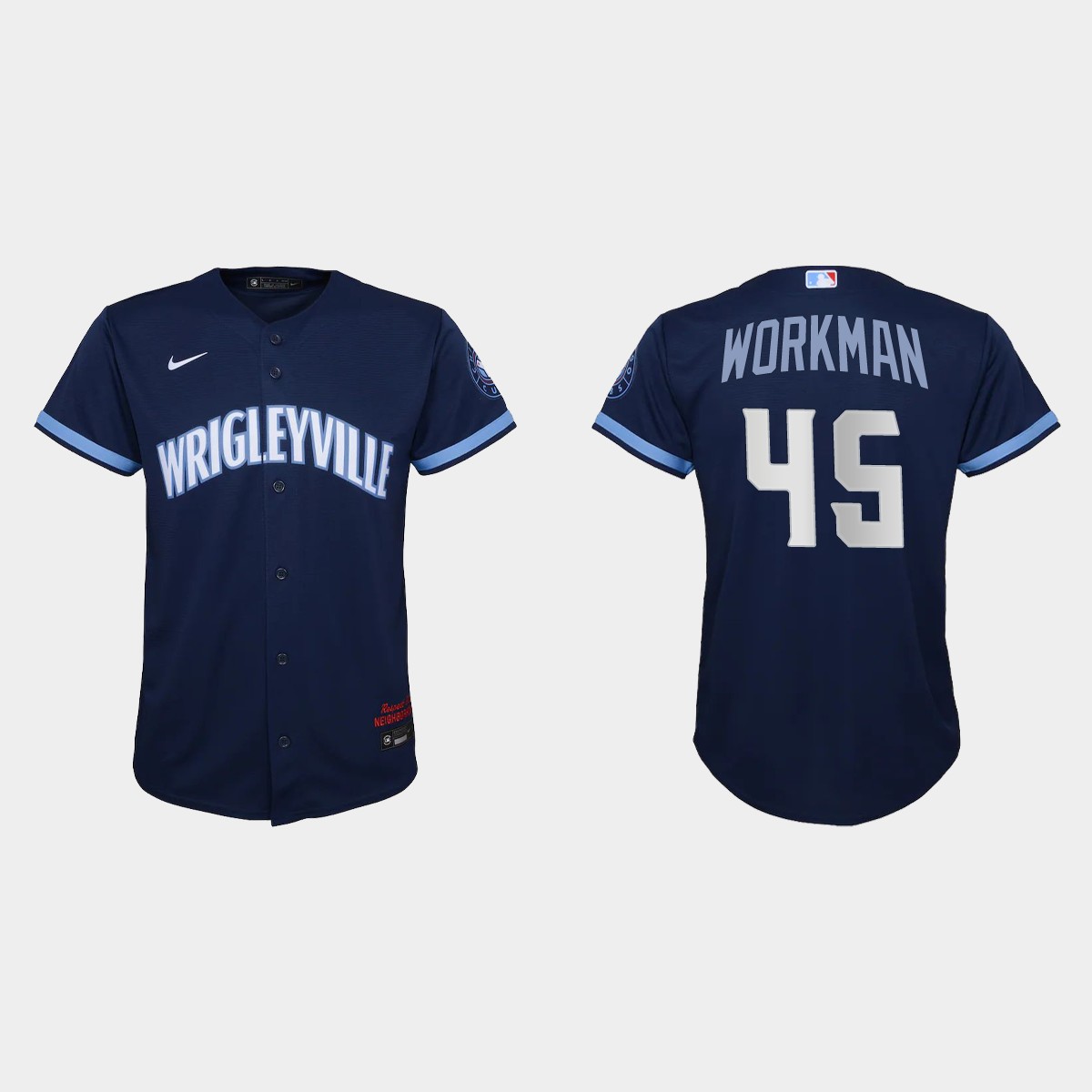 Chicago Cubs #45 Brandon Workman Youth Nike 2021 City Connect Navy MLB Jersey Chicago Cubs #45 Brandon Workman Youth Nike 2021 City Connect Navy MLB Jersey