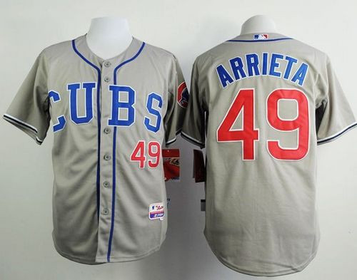 Chicago Cubs #49 Jake Arrieta Grey Alternate Road Cool Base Stitched Baseball Jersey