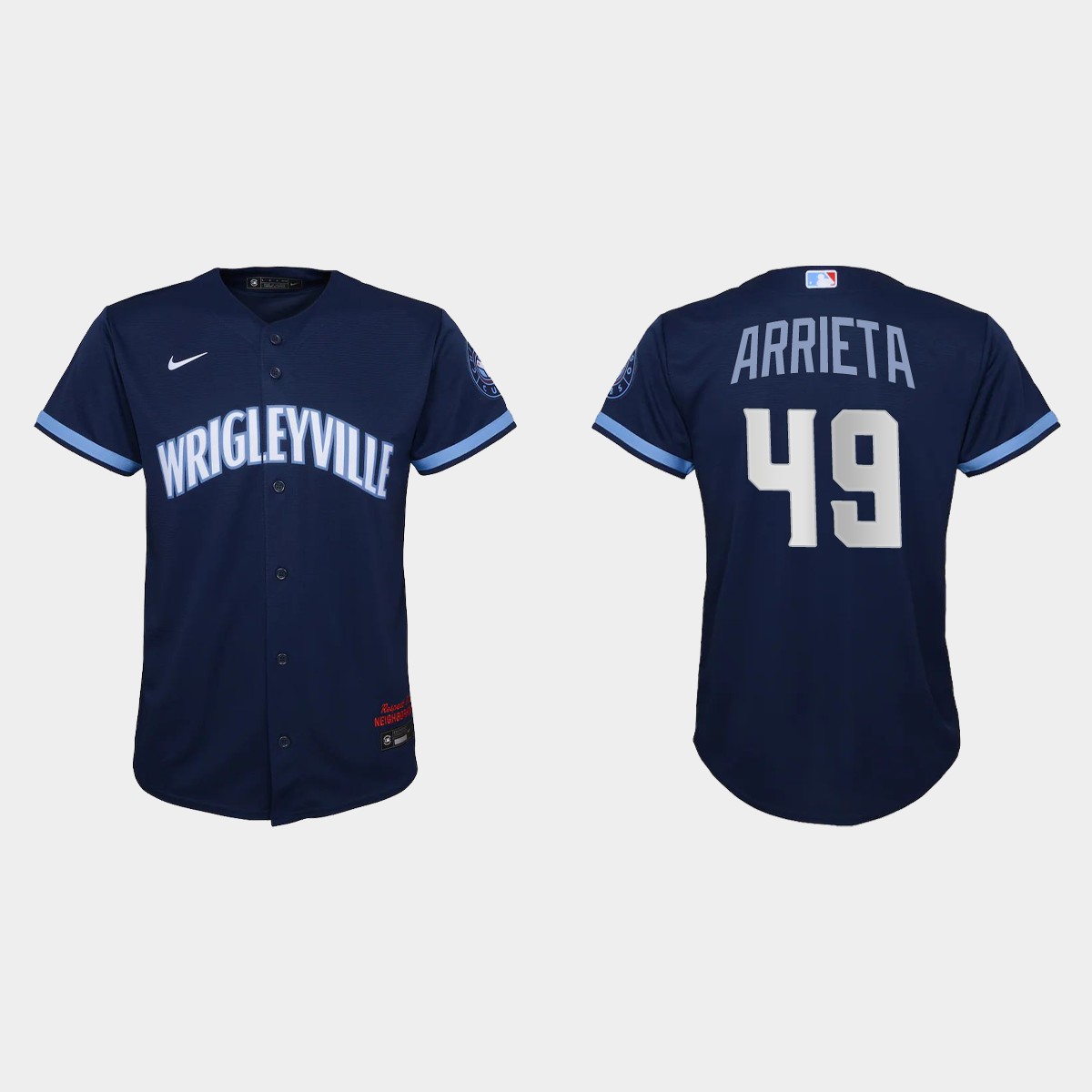 Chicago Cubs #49 Jake Arrieta Youth Nike 2021 City Connect Navy MLB Jersey Chicago Cubs #49 Jake Arrieta Youth Nike 2021 City Connect Navy MLB Jersey