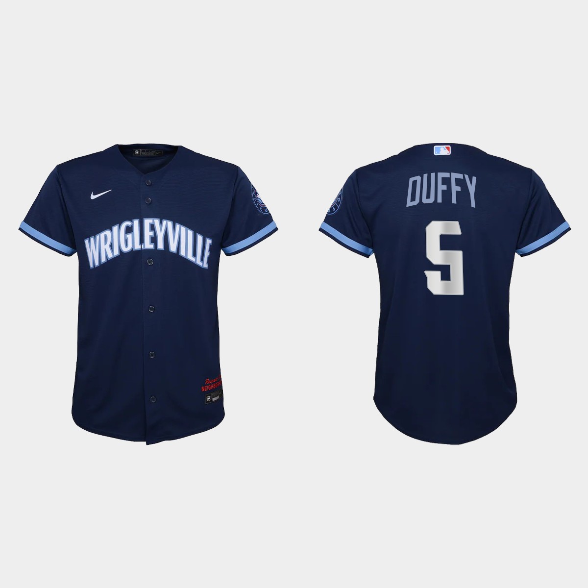 Chicago Cubs #5 Matt Duffy Youth Nike 2021 City Connect Navy MLB Jersey Chicago Cubs #5 Matt Duffy Youth Nike 2021 City Connect Navy MLB Jersey