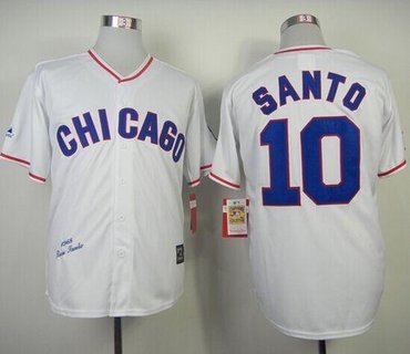 Chicago Cubs Mitchell And Ness 1968 Cubs #10 Ron Santo White Throwback Stitched Baseball Jersey