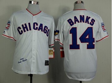 Chicago Cubs Mitchell And Ness 1968 Cubs #14 Ernie Banks White Throwback Stitched Baseball Jersey
