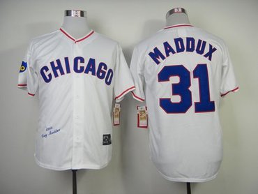 Chicago Cubs Mitchell And Ness 1988 #31 Greg Maddux White Throwback Stitched Jersey