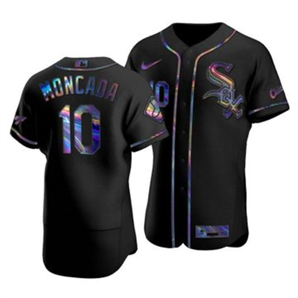 Chicago White Sox #10 Yoan Moncada Men's Nike Iridescent Holographic Collection MLB Jersey - Black Chicago White Sox #10 Yoan Moncada Men's Nike Iridescent Holographic Collection MLB Jersey - Black