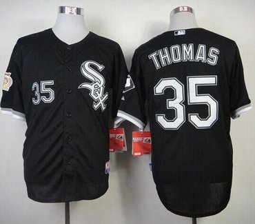 Chicago White Sox #35 Frank Thomas Black w75th Anniversary Commemorative Patch Stitched Baseball Jersey