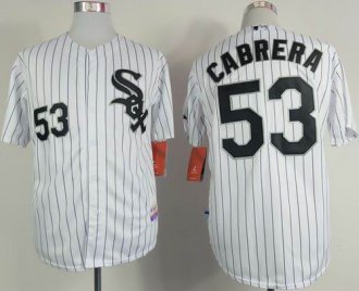 Chicago White Sox #53 Melky Cabrera White Black Strip Stitched Baseball Jersey