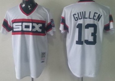 Chicago White Sox 13 Ozzie Guillen White Throwback M&N MLB Jerseys