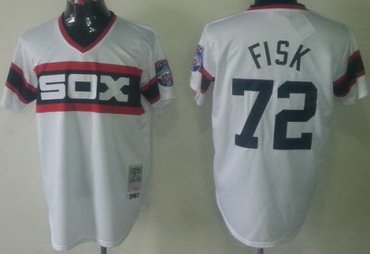 Chicago White Sox 72 Carlton Fisk White Throwback M&N MLB Jerseys