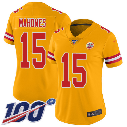 Chiefs #15 Patrick Mahomes Gold Women's Stitched Football Limited Inverted Legend 100th Season Jersey Chiefs #15 Patrick Mahomes Gold Women's Stitched Football Limited Inverted Legend 100th Season Jersey